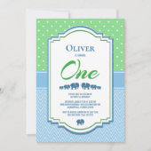 1歳の誕生日パーティーブルーゾウ 招待状 (正面)