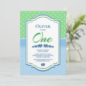 1歳の誕生日パーティーブルーゾウ 招待状 (スタンド正面)