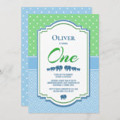1歳の誕生日パーティーブルーゾウ 招待状 (正面/裏面)