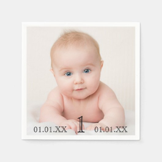 1歳の誕生日パーティーベビー撮影日時 スタンダードカクテルナプキン (正面)