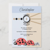 1歳の誕生日パーティーラディバグズブルー祝ブラウン 招待状 (正面)