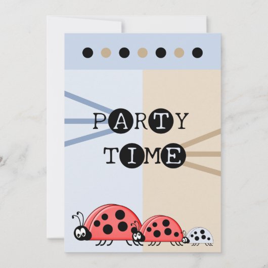 1歳の誕生日パーティーラディバグズブルー祝ブラウン 招待状 (裏面)