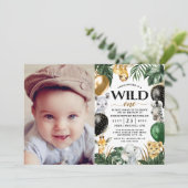 1歳の誕生日パーティー写真ジャングルサファリワイルドワン 招待状 (スタンド正面)