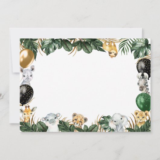 1歳の誕生日パーティー写真ジャングルサファリワイルドワン 招待状 (裏面)