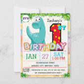 1歳の誕生日パーティー恐竜 招待状 (正面)