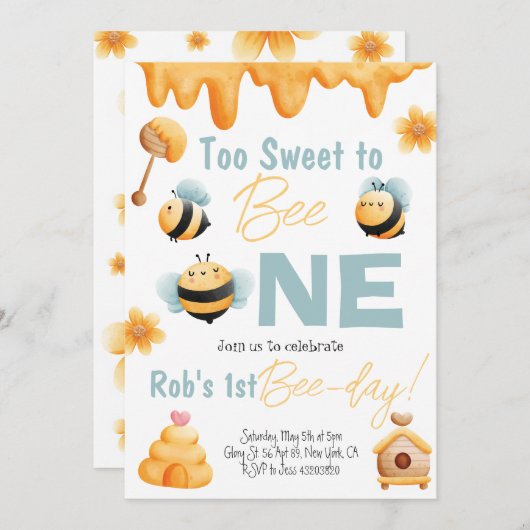 1歳の誕生日パーティー招待状　スイートすぎる 招待状 (正面/裏面)