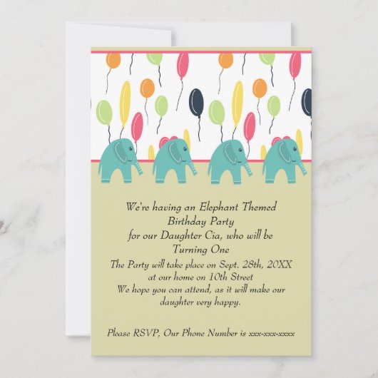 1歳の誕生日パーティー招待状(娘用) 招待状 (正面)