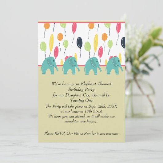 1歳の誕生日パーティー招待状(娘用) 招待状 (スタンド正面)