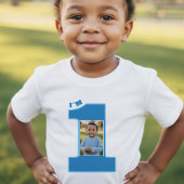 1歳の誕生日パーティー男子青一枚の写真 ベビーTシャツ