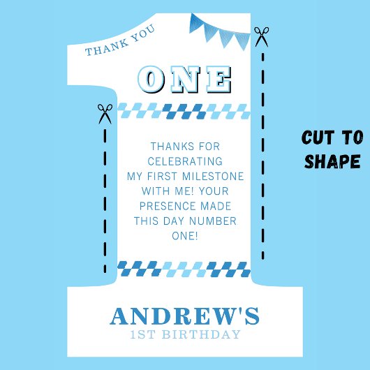 1歳の誕生日パーティー男子 青い1の写真 サンキューカード