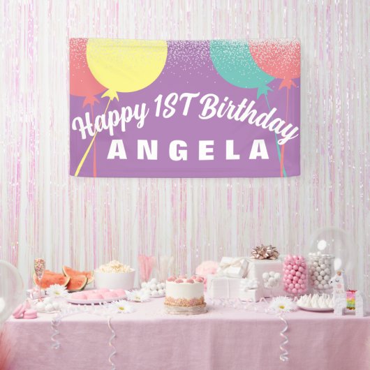 1歳の誕生日パーティー風船カラフル 横断幕 (パーティー)