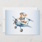 1歳の誕生日パーティー かわいい青いクマのパイロット 美しい 招待状 (裏面)