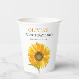 1歳の誕生日パーティー　ひまわり　ベビーガール 紙コップ
