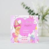 1歳の誕生日パーティー ピンクブロンドの赤ちゃん女の子 招待状 (スタンド正面)