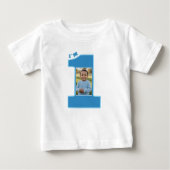 1歳の誕生日パーティー ボーイズ ブルー ワン フォト ベビーTシャツ (正面)