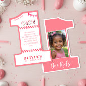 1歳の誕生日パーティー 女の子 ピンク ワンフォト サンキューカード