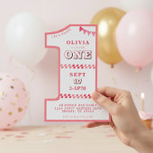 1歳の誕生日パーティー 女の子 ピンク ワン 招待状