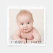 1歳の誕生日パーティー 赤ちゃん 写真 日付 年齢 スタンダードカクテルナプキン (正面)