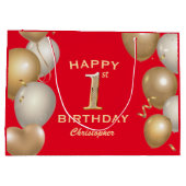1歳の誕生日パーティー 赤と金の風船 ラージペーパーバッグ (裏面)