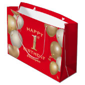 1歳の誕生日パーティー 赤と金の風船 ラージペーパーバッグ (裏面アングル)