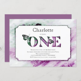 1歳の誕生日パープル素朴グリーンパーティー 招待状
