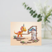 1歳の誕生日ビッグナンバー写真 | ドラゴンリトルディノ ポストカード (スタンド正面)