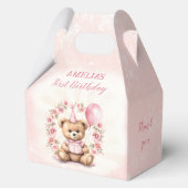 1歳の誕生日ピンクのバラかわいいクマ中切り妻 フェイバーボックス (裏面)