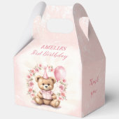 1歳の誕生日ピンクのバラかわいいクマ大切妻 フェイバーボックス (裏面)