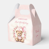 1歳の誕生日ピンクのバラかわいいテディベア フェイバーボックス (正面サイド)