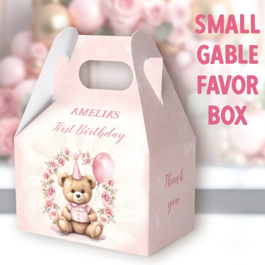 1歳の誕生日ピンクのバラかわいいテディベア フェイバーボックス