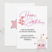 1歳の誕生日ピンクデザイン 招待状 (正面/裏面)