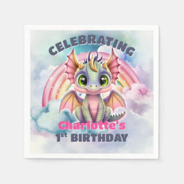 1歳の誕生日ピンクドラゴン・パーティー スタンダードカクテルナプキン
