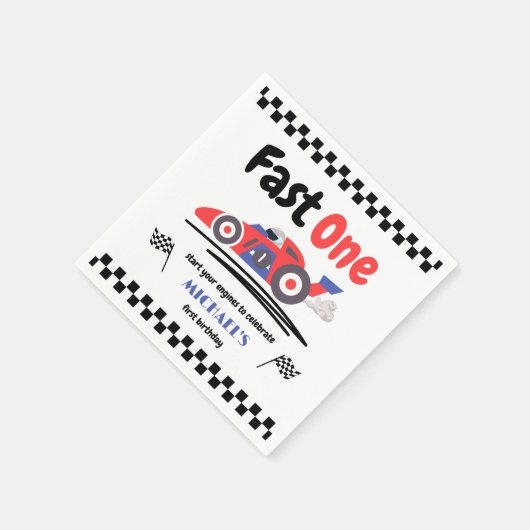 1歳の誕生日ファーストワンレッドブルーレースカー スタンダードカクテルナプキン (角)