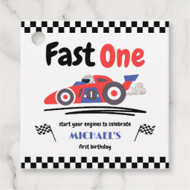 1歳の誕生日ファーストワンレッドブルーレースカー フェイバータグ