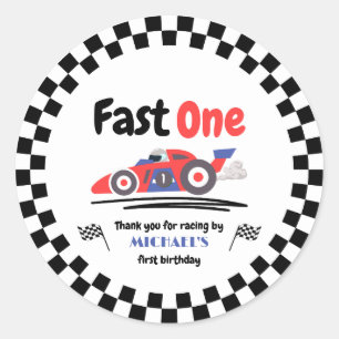 1歳の誕生日ファーストワンレッドブルーレースカー ラウンドシール