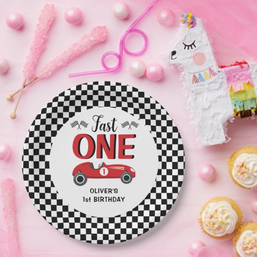 1歳の誕生日ファーストワンレーシングカーパーティー ペーパープレート (パーティー)