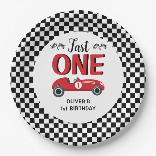 1歳の誕生日ファーストワンレーシングカーパーティー ペーパープレート (正面)
