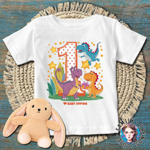 1歳の誕生日ファースト誕生日ディノ ベビーTシャツ