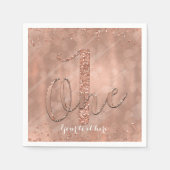 1歳の誕生日フェイクバラ金ゴールドグリッターパーティー スタンダードカクテルナプキン (正面)