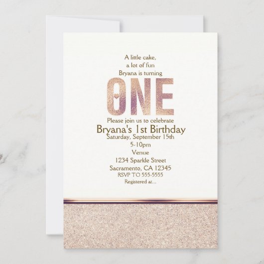 1歳の誕生日フェイクバラ金ゴールドパーティの招待状 招待状 (正面)