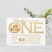 1歳の誕生日フェイク金ゴールドグリッターワンフォト招待状 招待状 (スタンド正面)