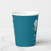 1歳の誕生日フォトコラージブルーイエローフラワーティール（緑がかった色） 紙コップ (左)