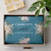 1歳の誕生日フォトコラージュティール(緑がかった色)ブルーイエローフラワー 薄葉紙 (ギフト)