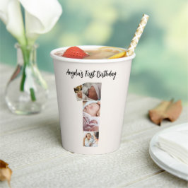 1歳の誕生日フォトコラージュ ナンバー1 紙コップ