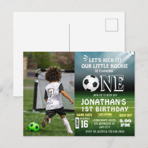 1歳の誕生日フォトスポーツキッズサッカー・パーティー ポストカード