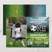 1歳の誕生日フォトスポーツキッズサッカー・パーティー 招待状 (正面/裏面)