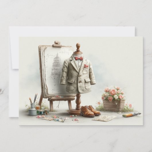 1歳の誕生日フランスのアーティストベビース絵を描ティスタジオ 招待状 (正面)