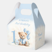 1歳の誕生日ブルーベージュベア番号中切り妻 フェイバーボックス (正面)