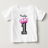 1歳の誕生日プリンセスストライプクラウンの1歳1 ベビーTシャツ (正面)