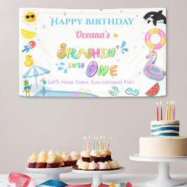 1歳の誕生日プールパーティーに飛び込もう 横断幕